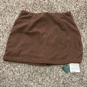 HALARA Brown Ribbed Mini Skirt